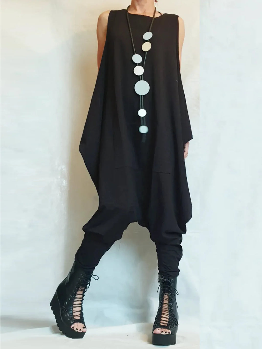 Fashion Plain Sleeveless Asymmetrical Harem Pants Tank Jumpsuit