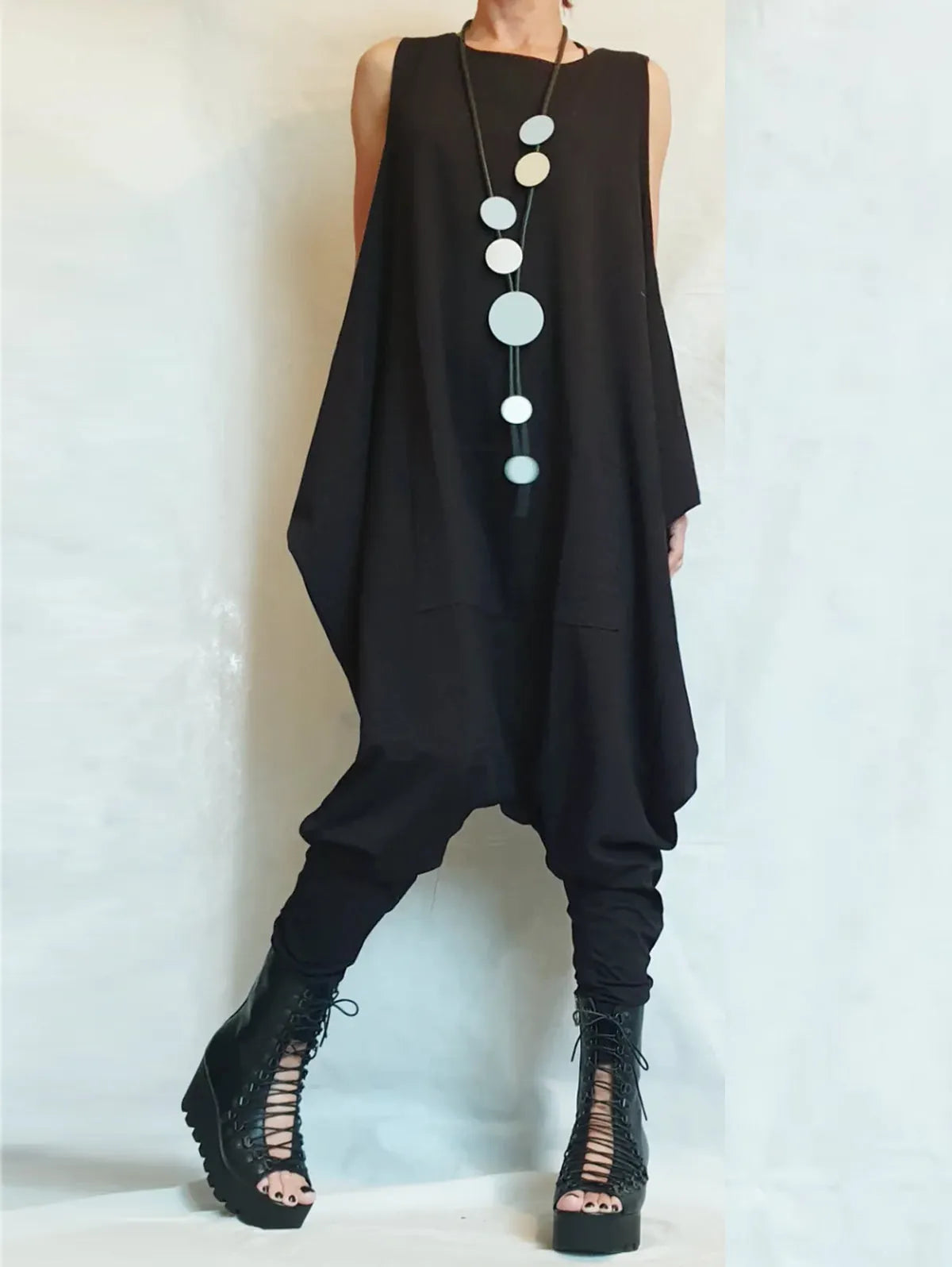 Fashion Plain Sleeveless Asymmetrical Harem Pants Tank Jumpsuit