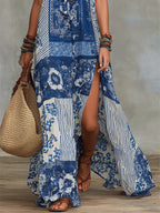 Women's Retro Ethnic Floral Pattern Art Print Casual Fashion Cotton Maxi Dress