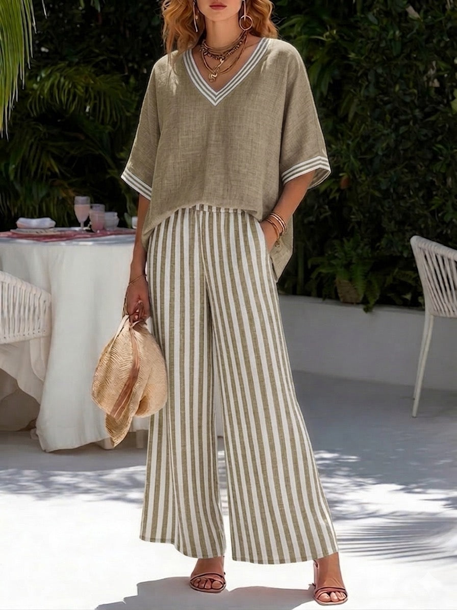 Rashika - Elegantes Lässiges Set Aus Gestreiftem Leinen Und Baumwolle