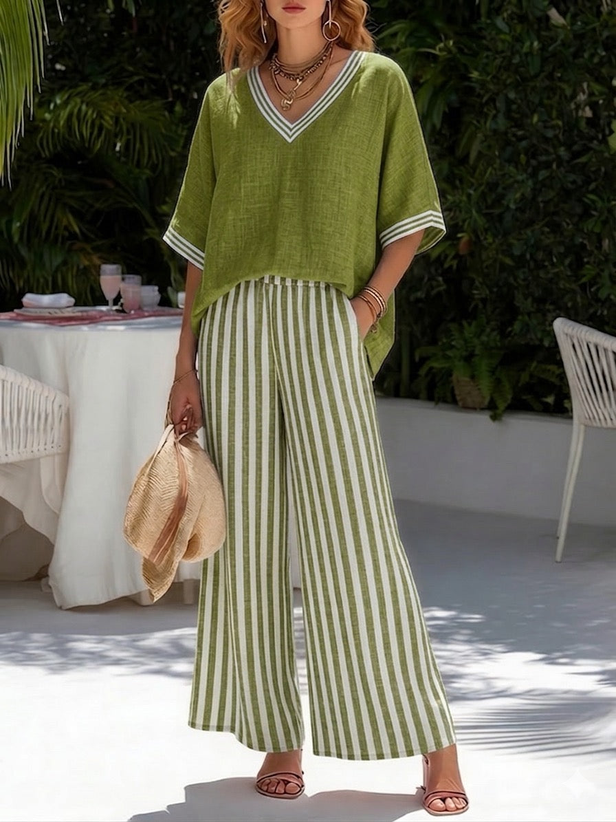 Rashika - Elegantes Lässiges Set Aus Gestreiftem Leinen Und Baumwolle