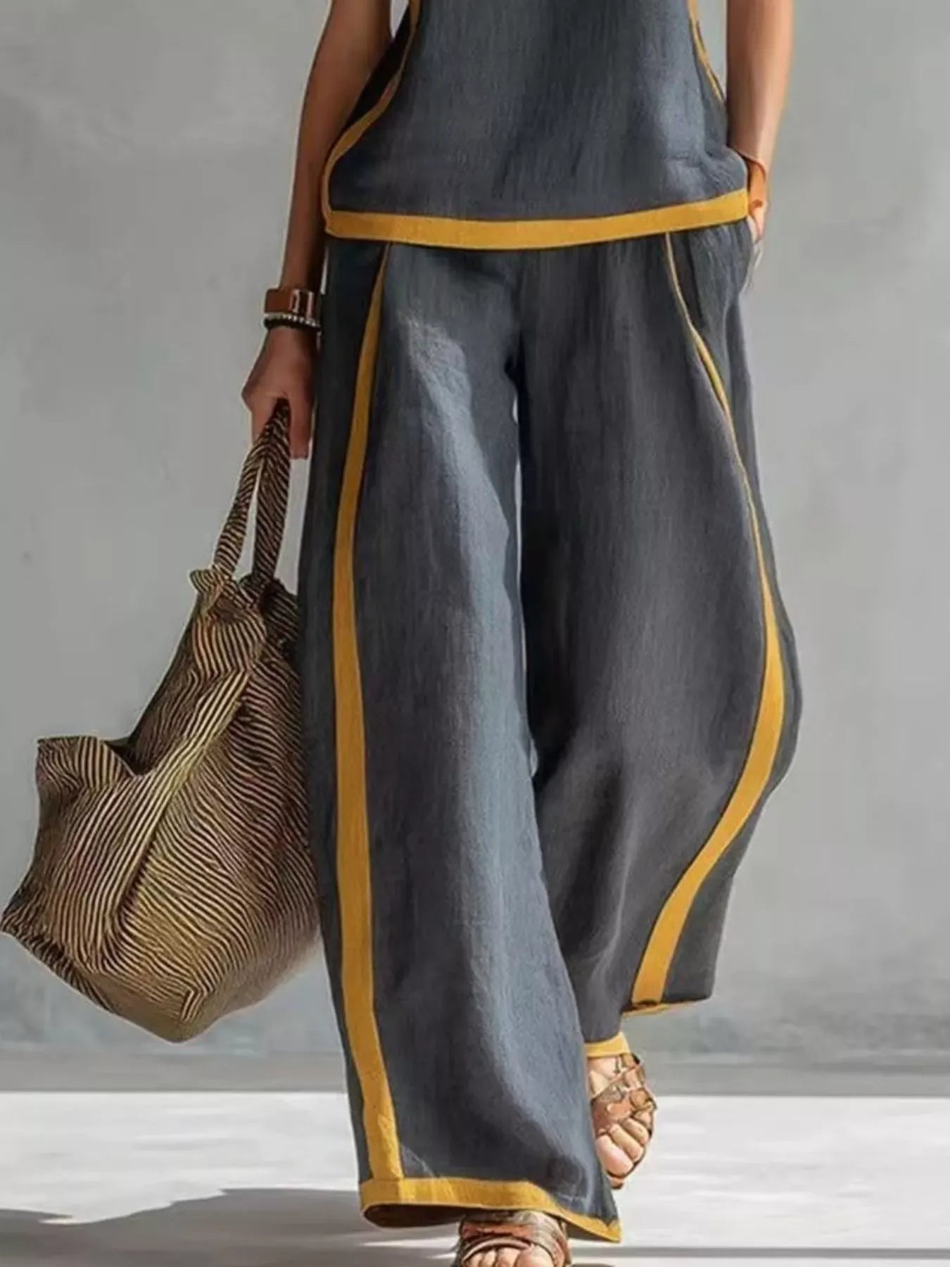 Sleeveless Tank Top & Wide-Leg Pants Set