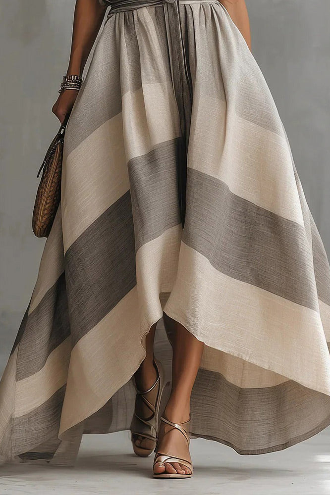 Striped High-Low Hem Tie Waist Maxi Dress