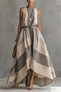 Striped High-Low Hem Tie Waist Maxi Dress