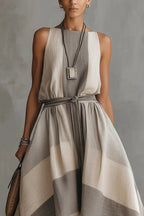 Striped High-Low Hem Tie Waist Maxi Dress