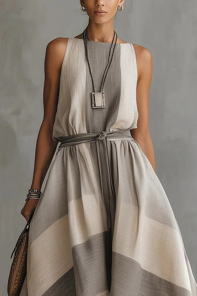 Striped High-Low Hem Tie Waist Maxi Dress