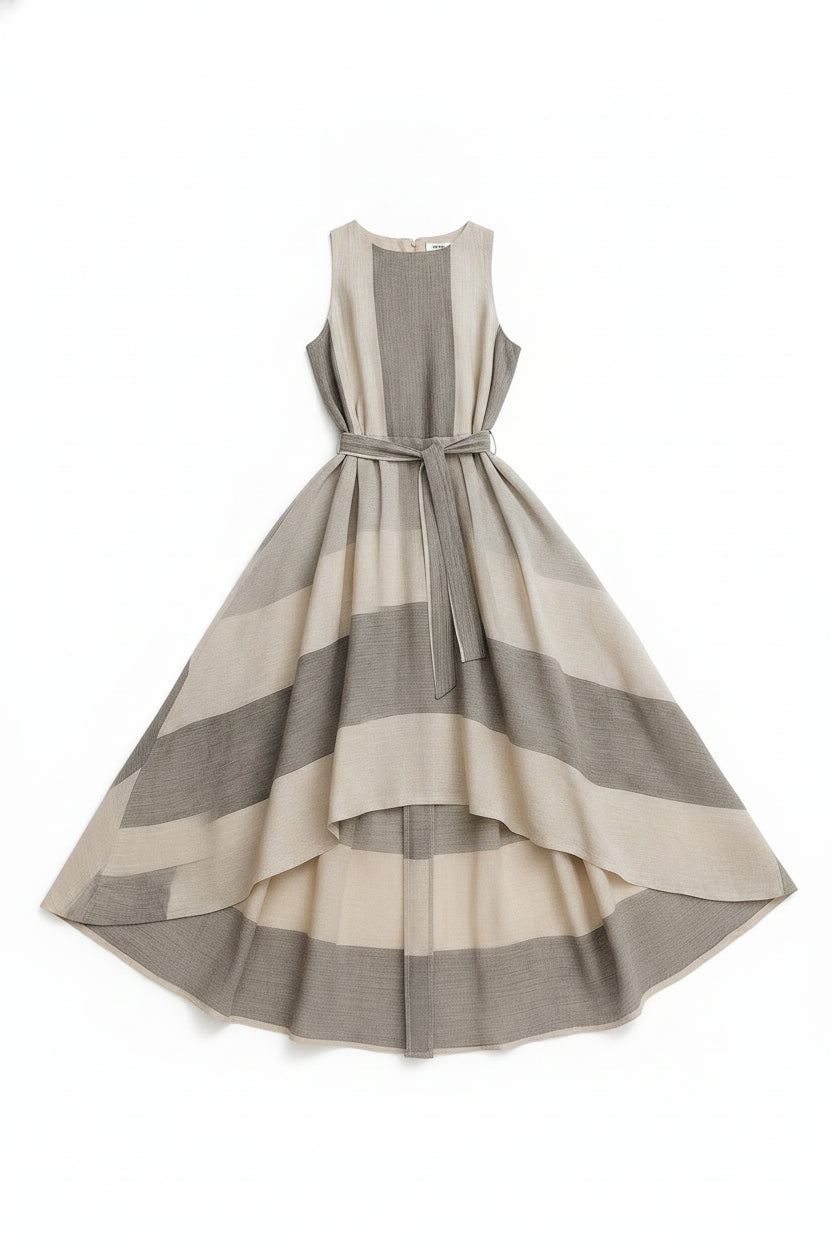Striped High-Low Hem Tie Waist Maxi Dress